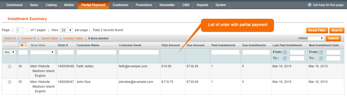 11. Admin can see the list order with partial payment