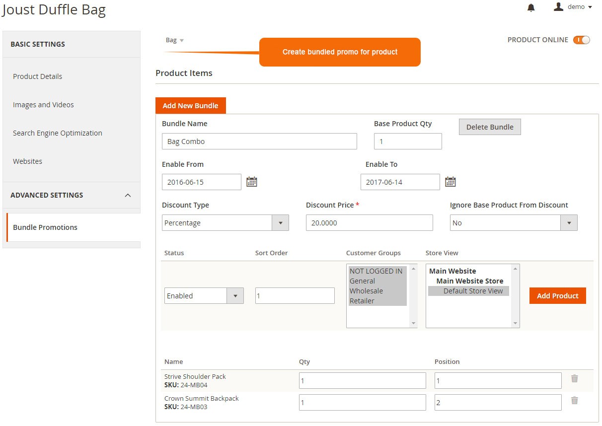 Define the set of items and Create Bundle 