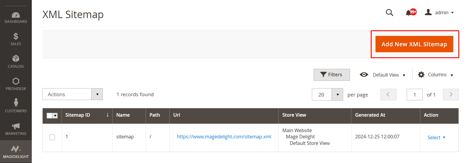 Add New XML Sitemap in Magento 2