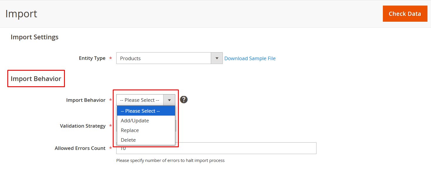 Import Behavior Settings