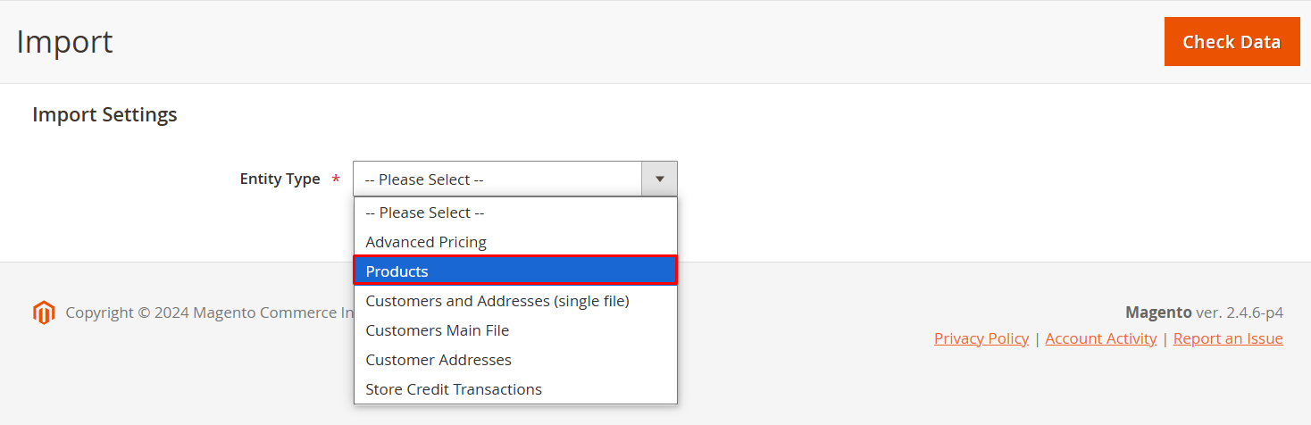 Select Products in Import Settings