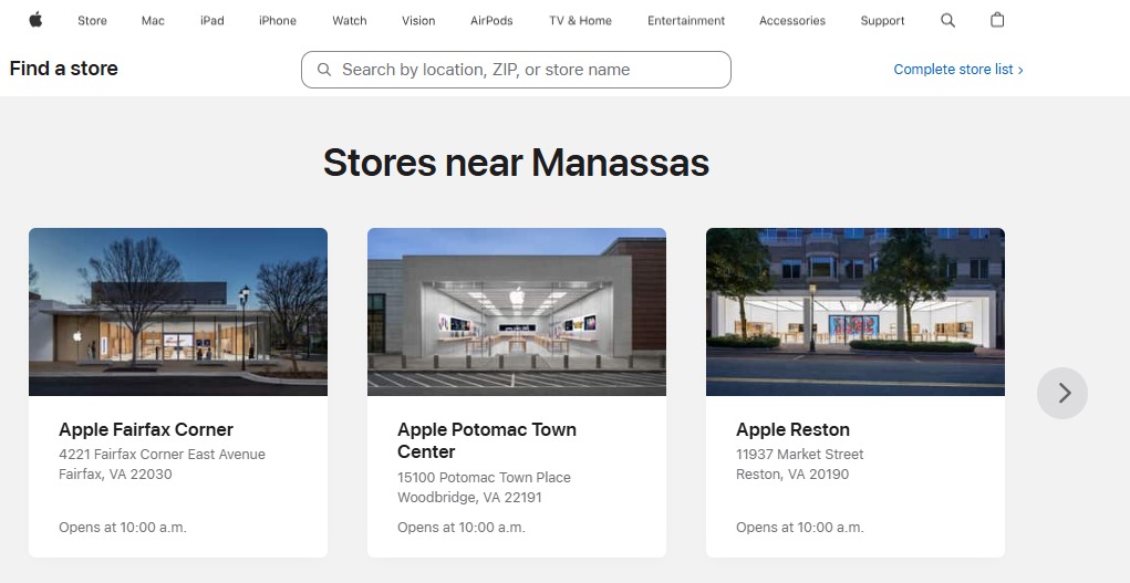 Apple Store Locator Page