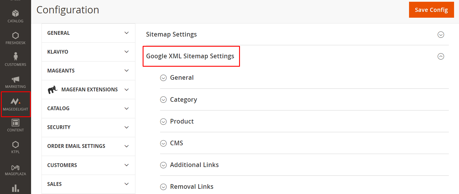 Sitemap Settings in Magento 2 Admin