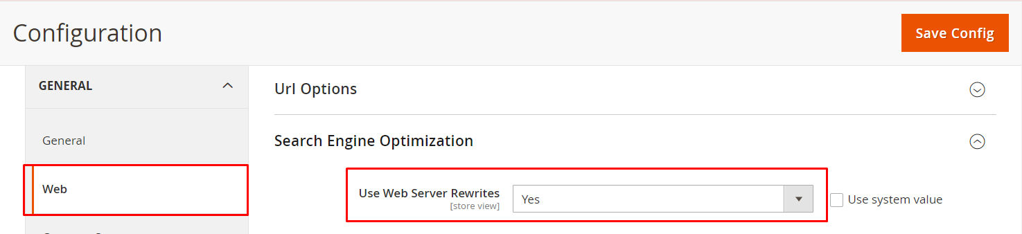 Select Yes in Use Web Server Rewrites