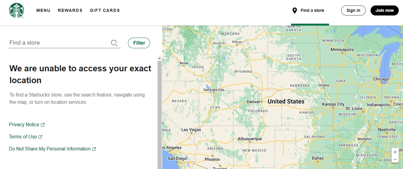 Starbucks Store Locator Page