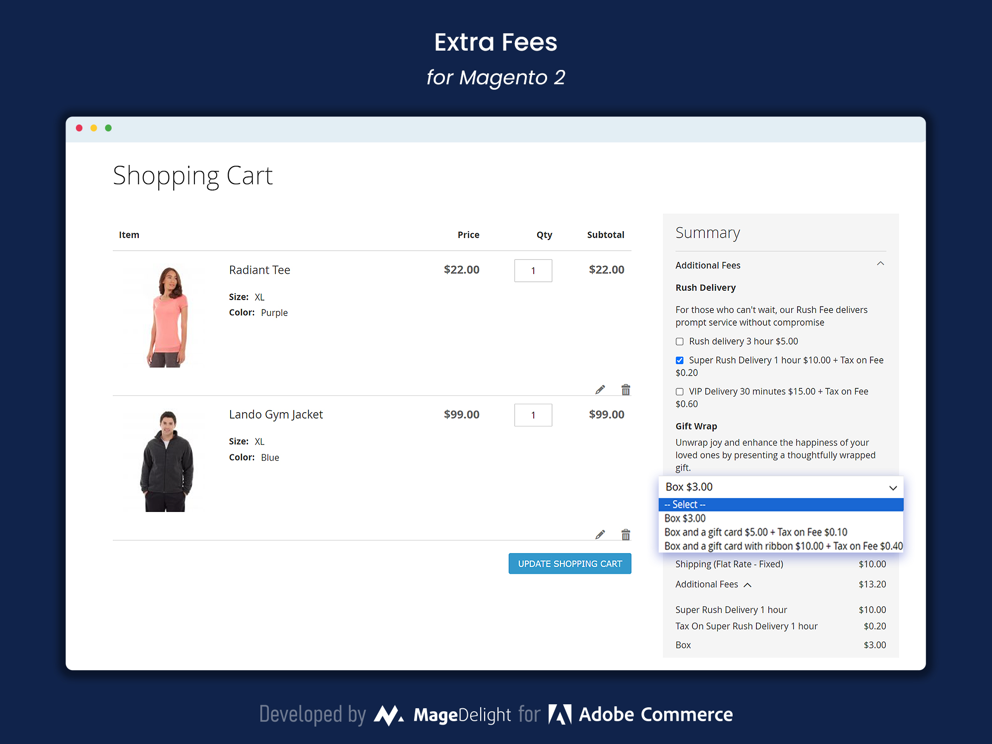 Extra Fees Section in Shopping Cart