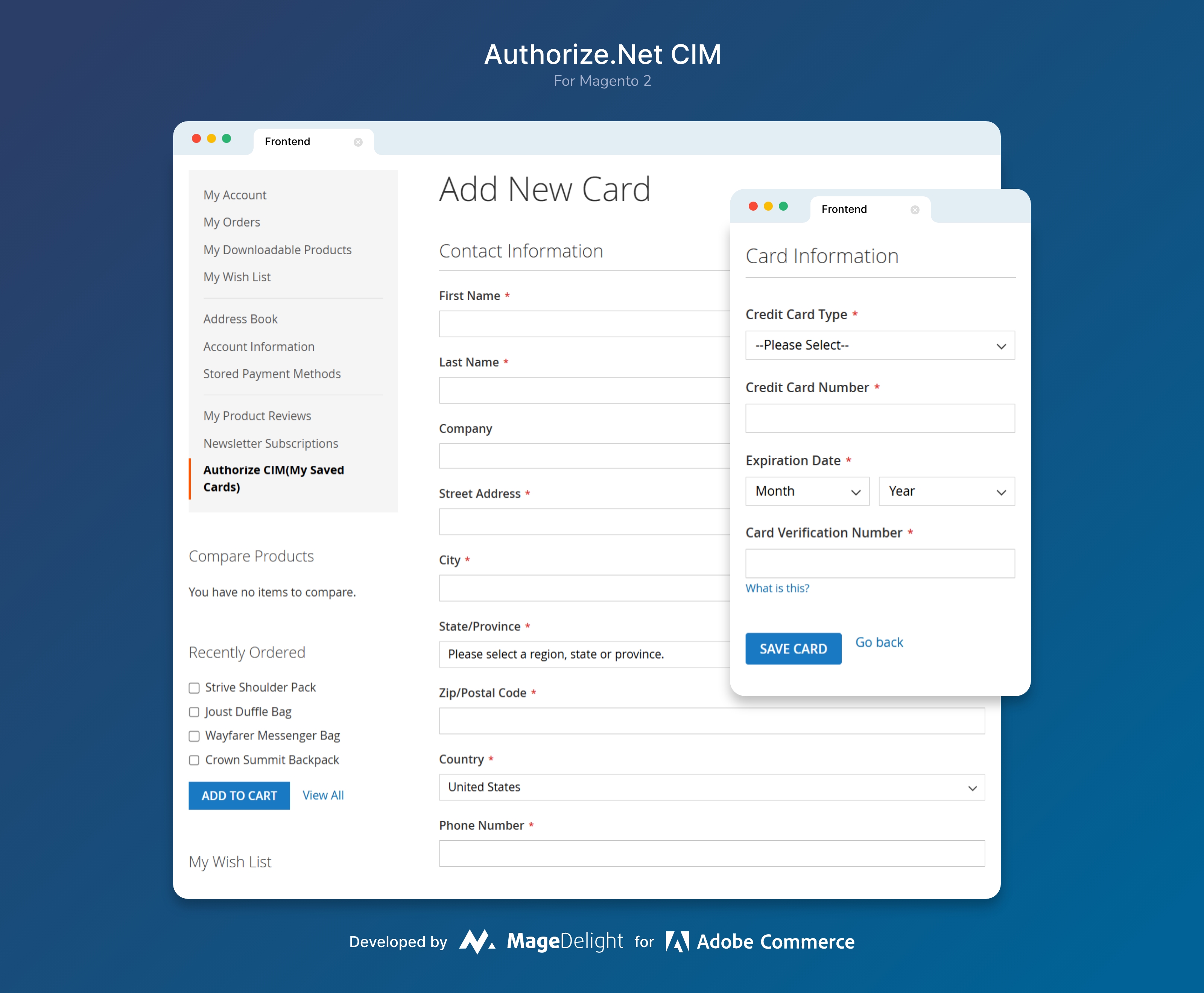 Manage Cards in the My Account Section