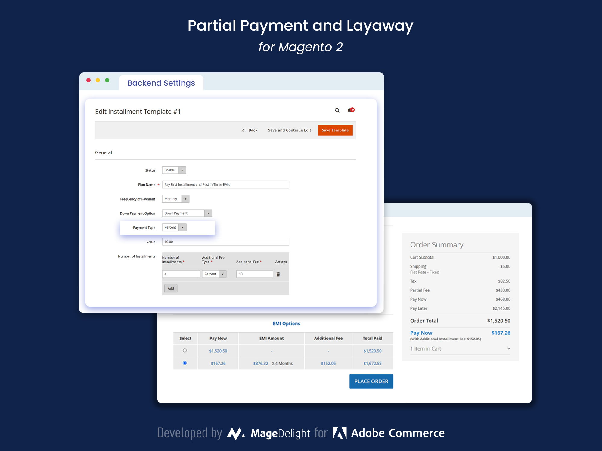 Customizable(Percentage/Fixed) Down Payment Options