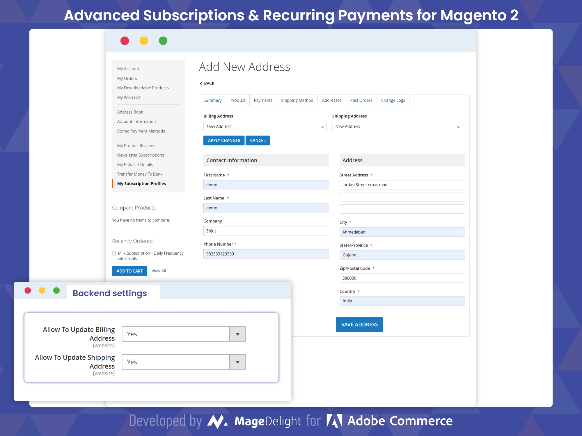 Seamless Addition of Billing and Shipping Address