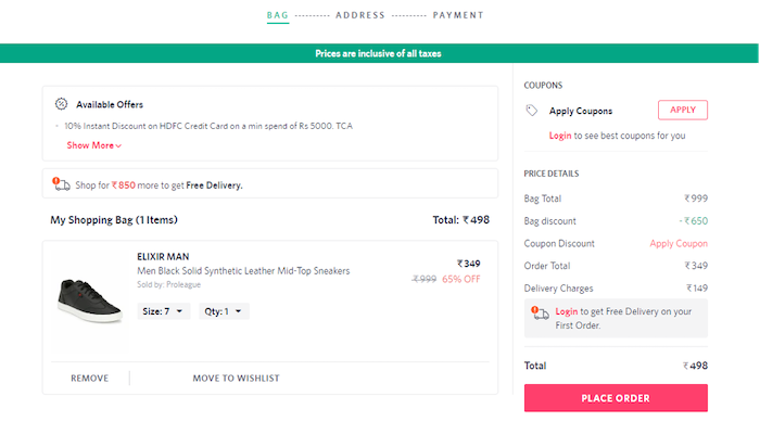 Myntra Multi Step Checkout