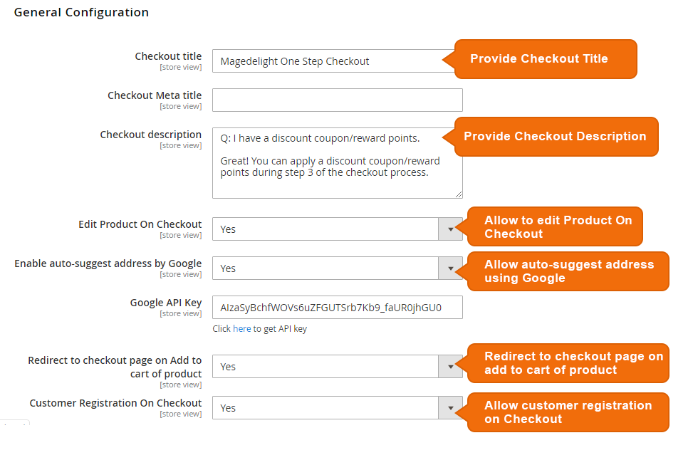 General Configuration One Step Checkout