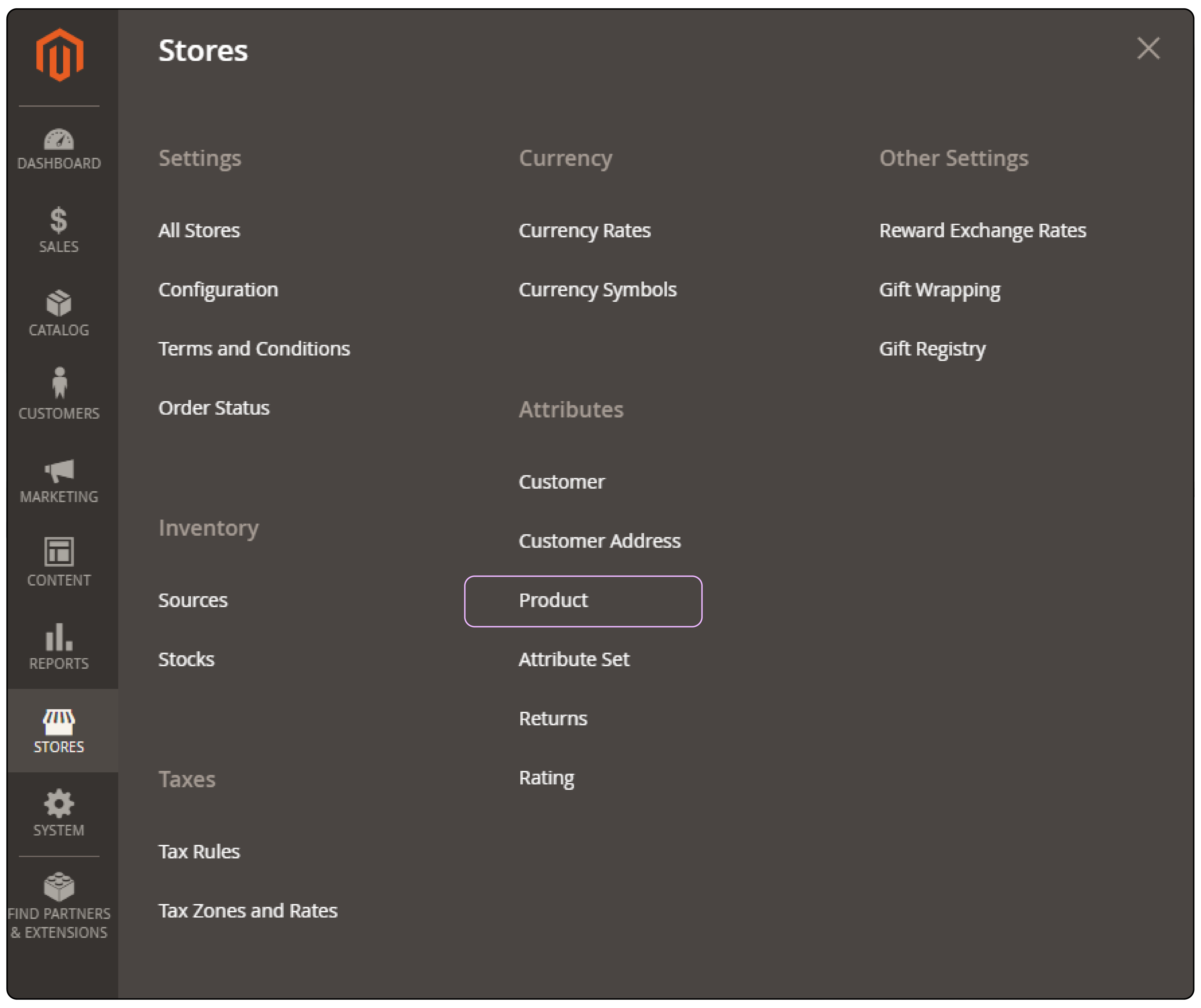 Navigate to the Product Attributes in Admin