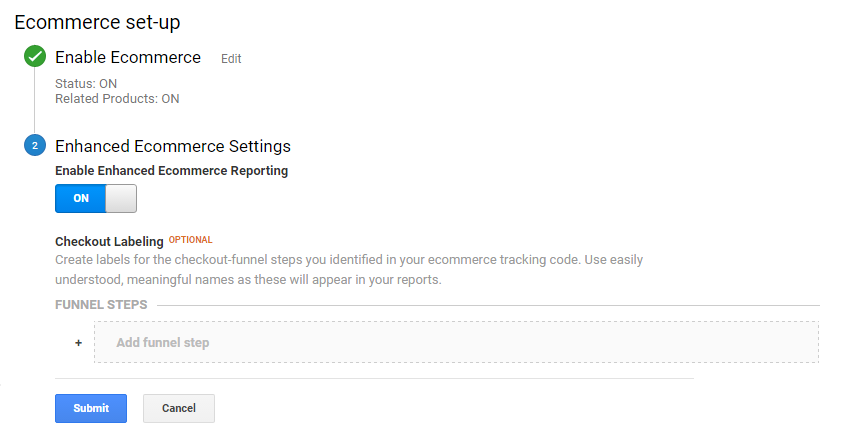 enhanced ecommerce settings