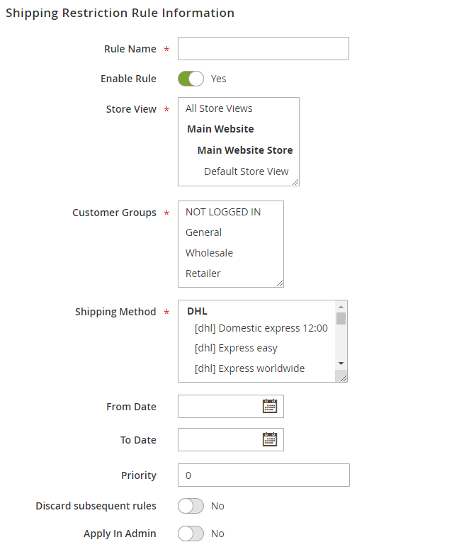 Create Shipping Rule Magento