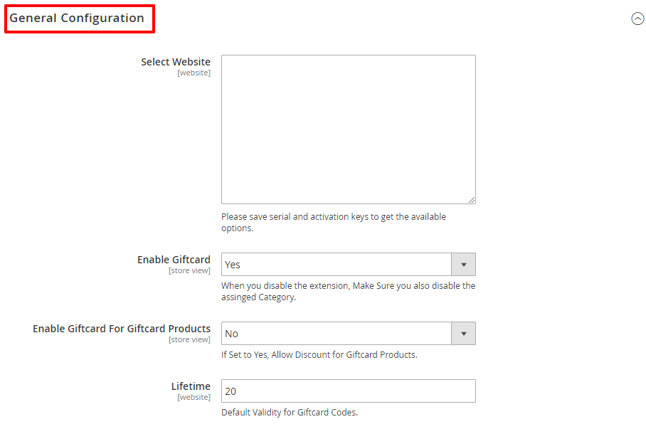 Gift Card Configuration Magento 2