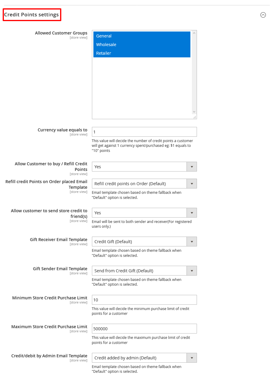 Magento Store Credit Settings
