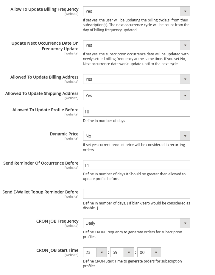 Recurring Payment Settings