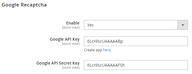 Google Captcha Configuration