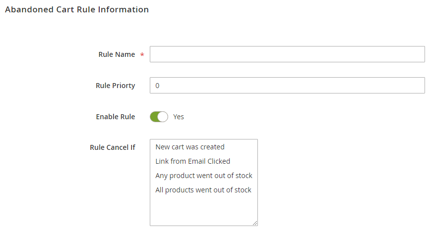 Abandoned Cart Rule Information