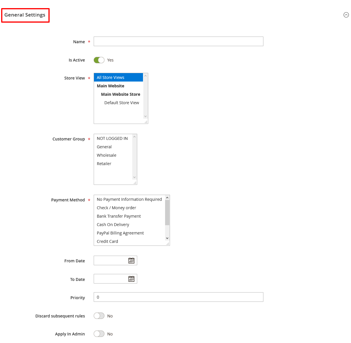 Payment Restrictions General Settings