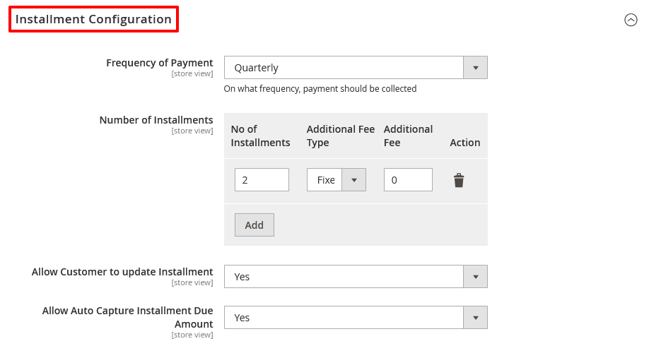 Installment Payment Settings