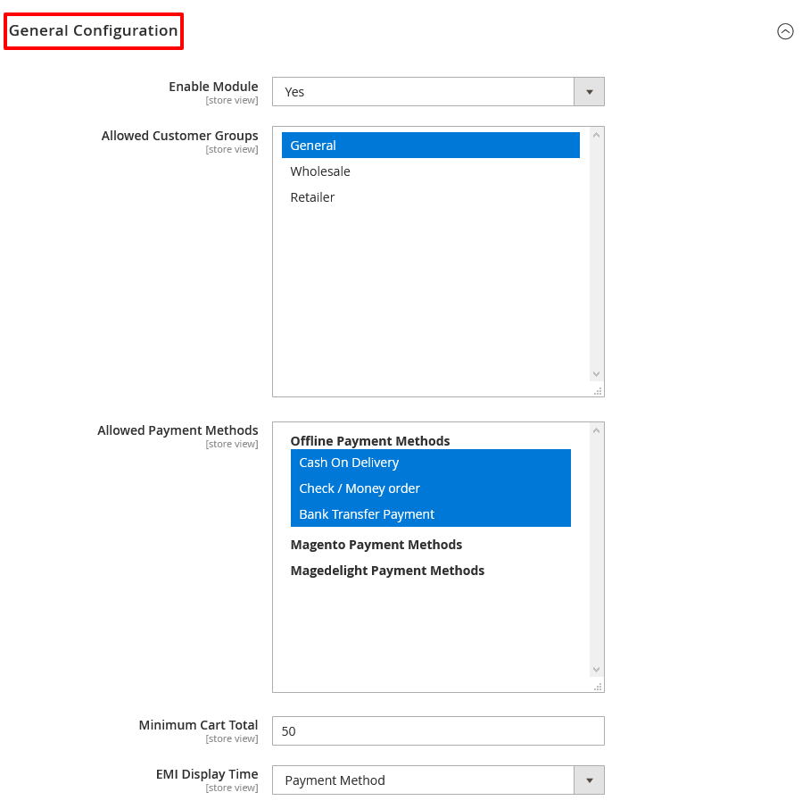 Partial Payment Settings