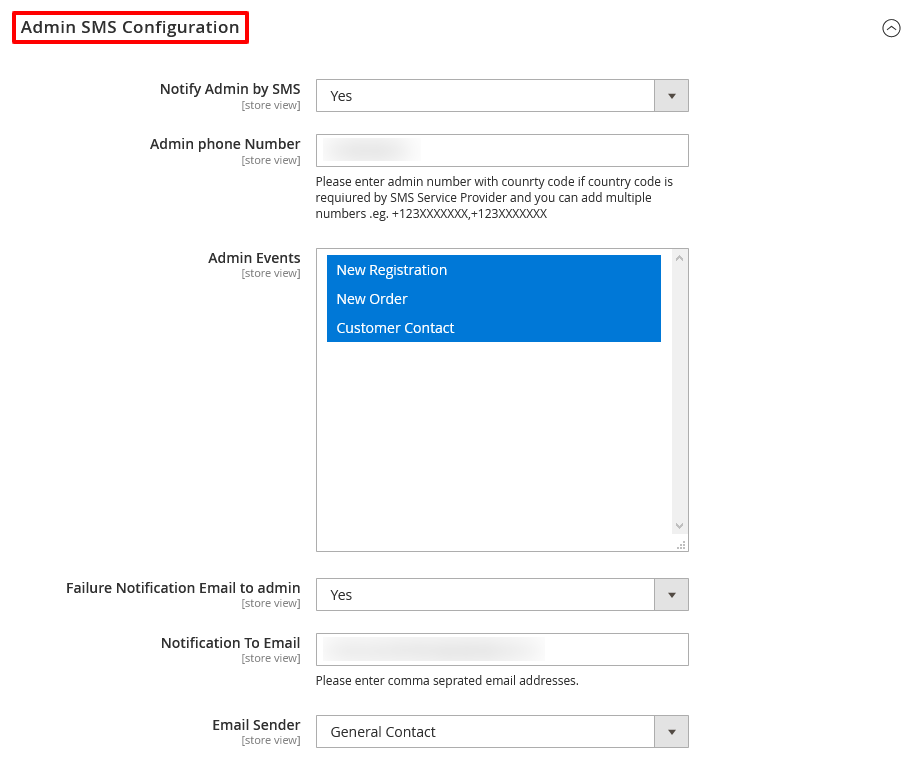 Admin SMS Configurations