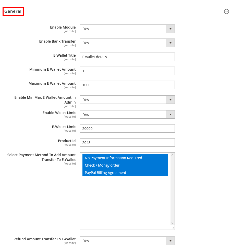 eWallet General Settings