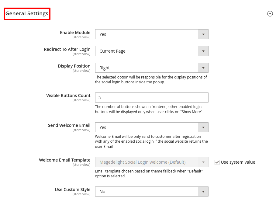 Social Media Login Settings