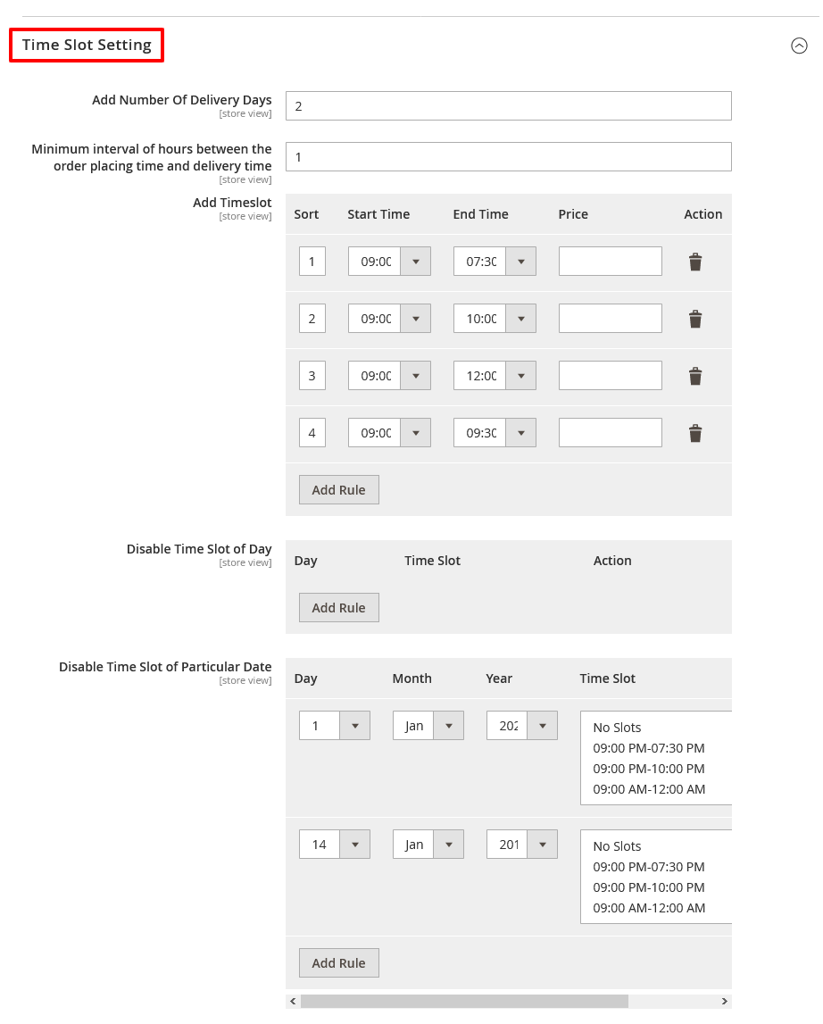 Time Slot Settings