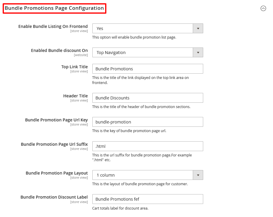 Bundle Promotion Page Configurations