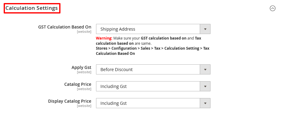 Calculations Settings