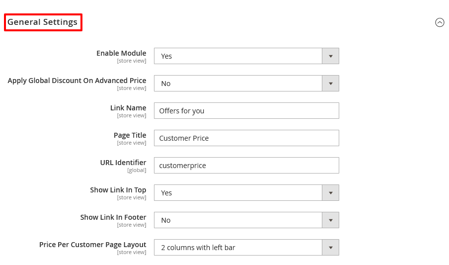 Price Per Customer Settings