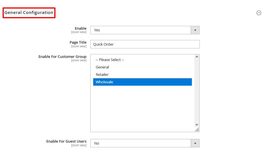 Quick Order Configurations