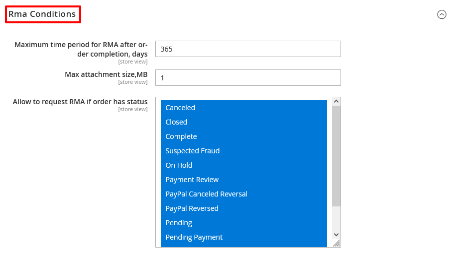 RMA Conditions