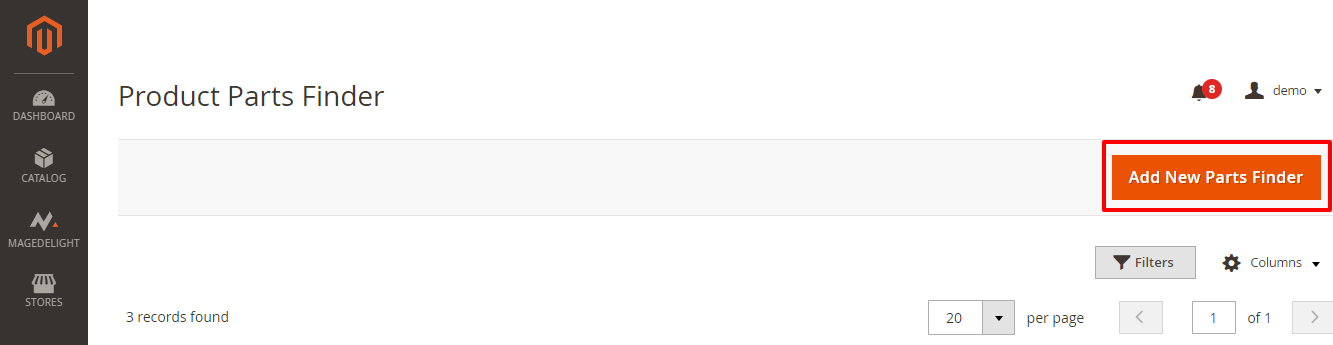 Add Parts Finder Magento2