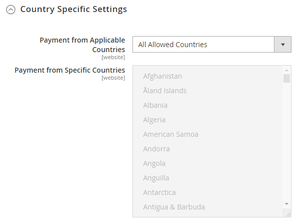 Country Specific Settings