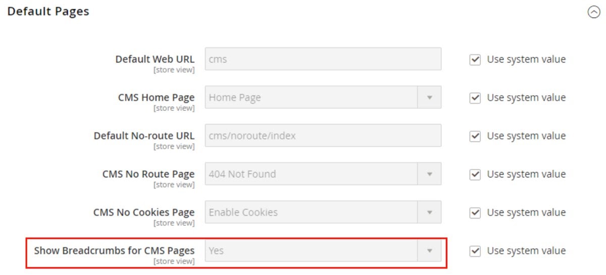 Show Breadcrumbs CMS Page Magento 2