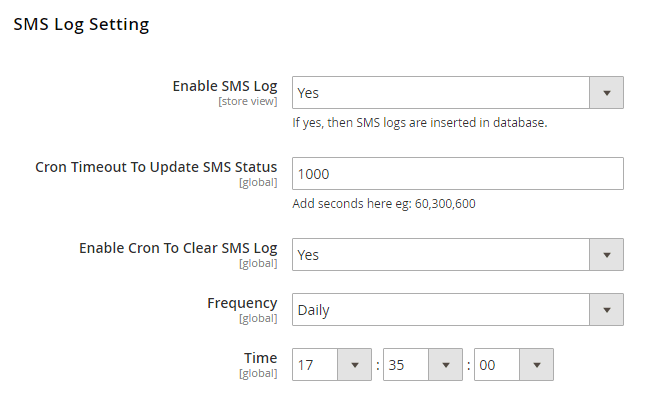 SMS Log Setting