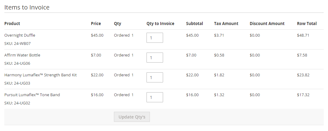 invoice items to invoice