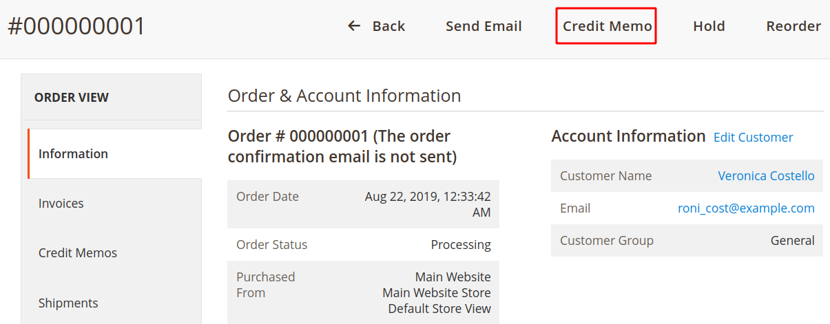 Create a Credit Memo Magento 2
