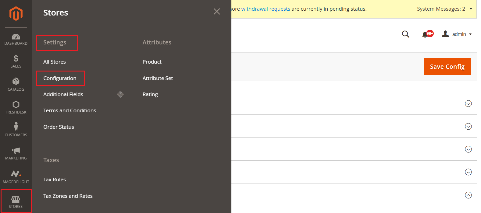 Navigate to Store Configuration in Magento 2