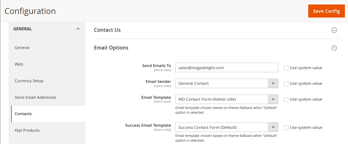 Configure Email Options in Magento Backend