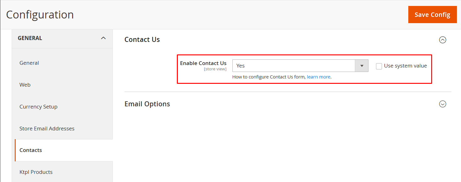 Enable Contact US in Magento Backend