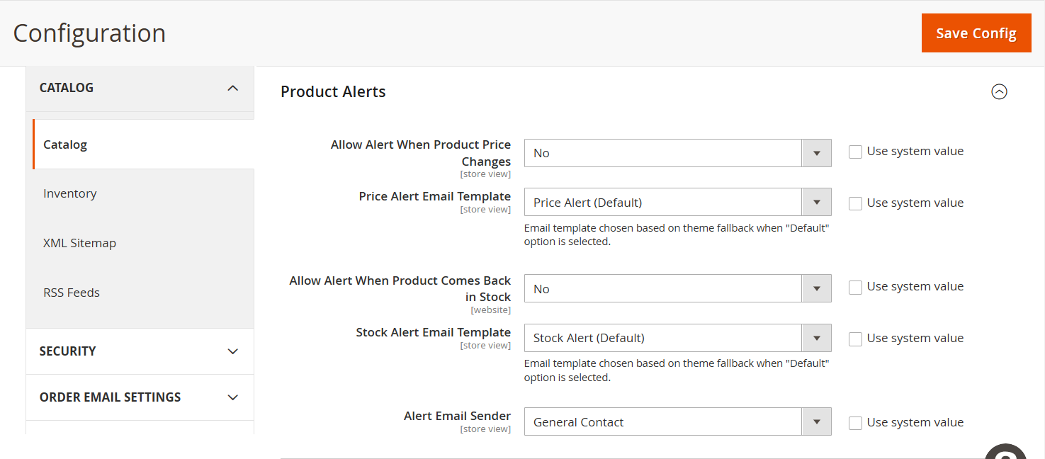 Product Alerts Options Configuration in Magento 2