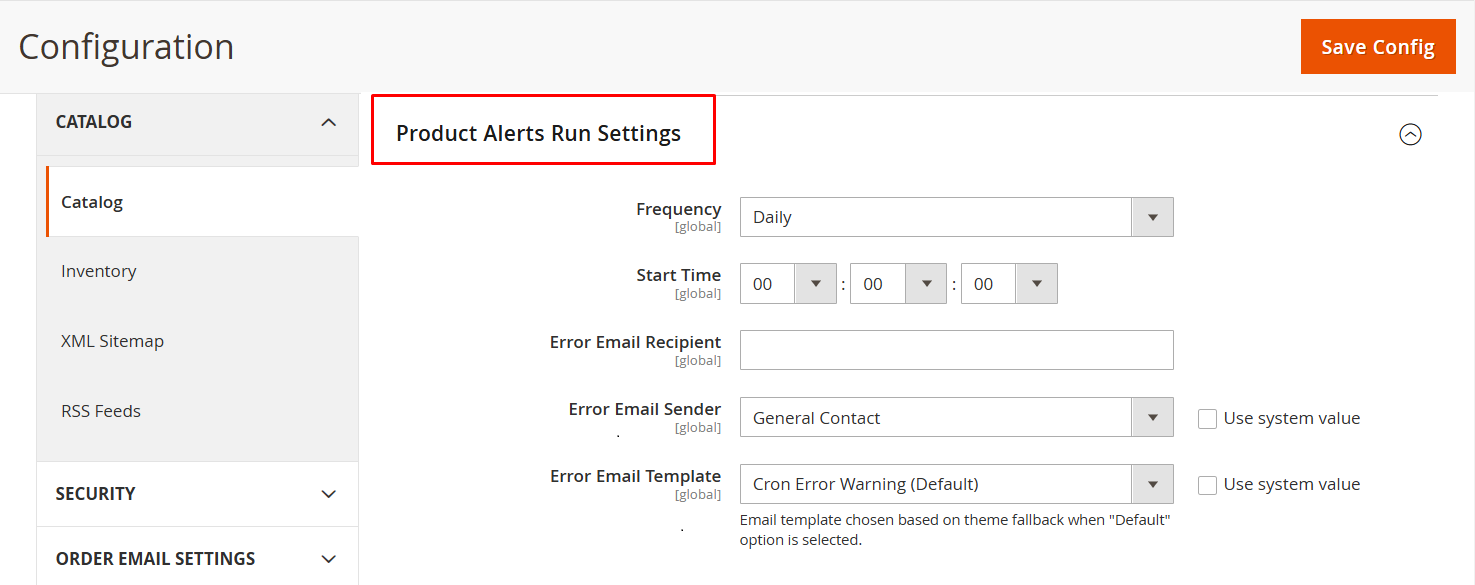 Product Alerts Run Configuration in Magento 2