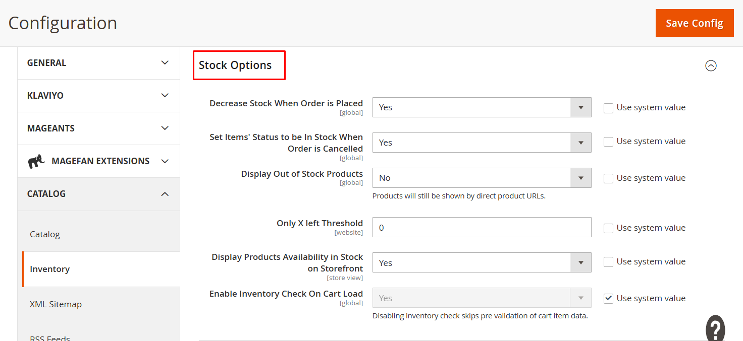 Stock Options in Magento 2