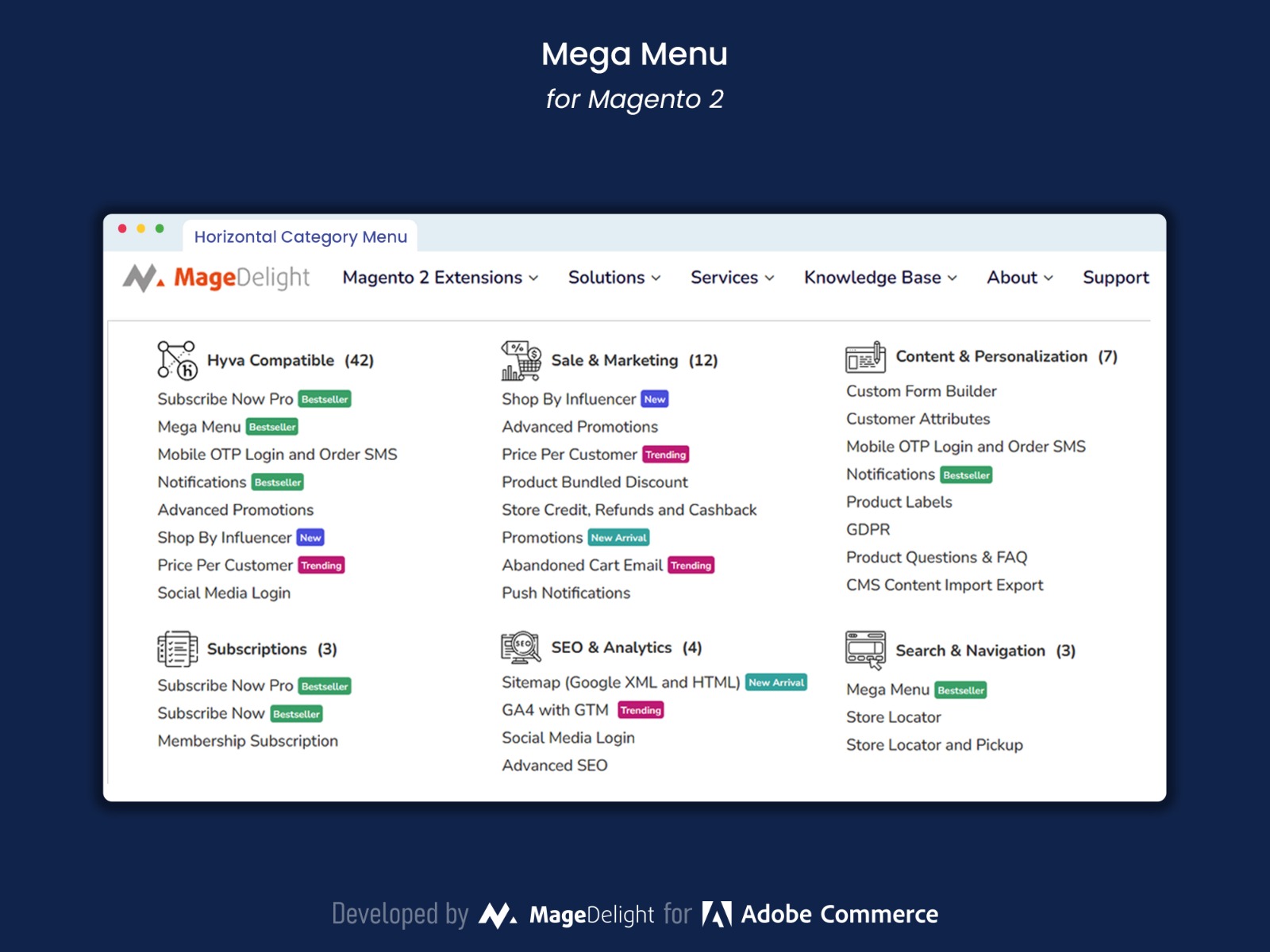 Horizontal Menu with Horizontal Category Blocks