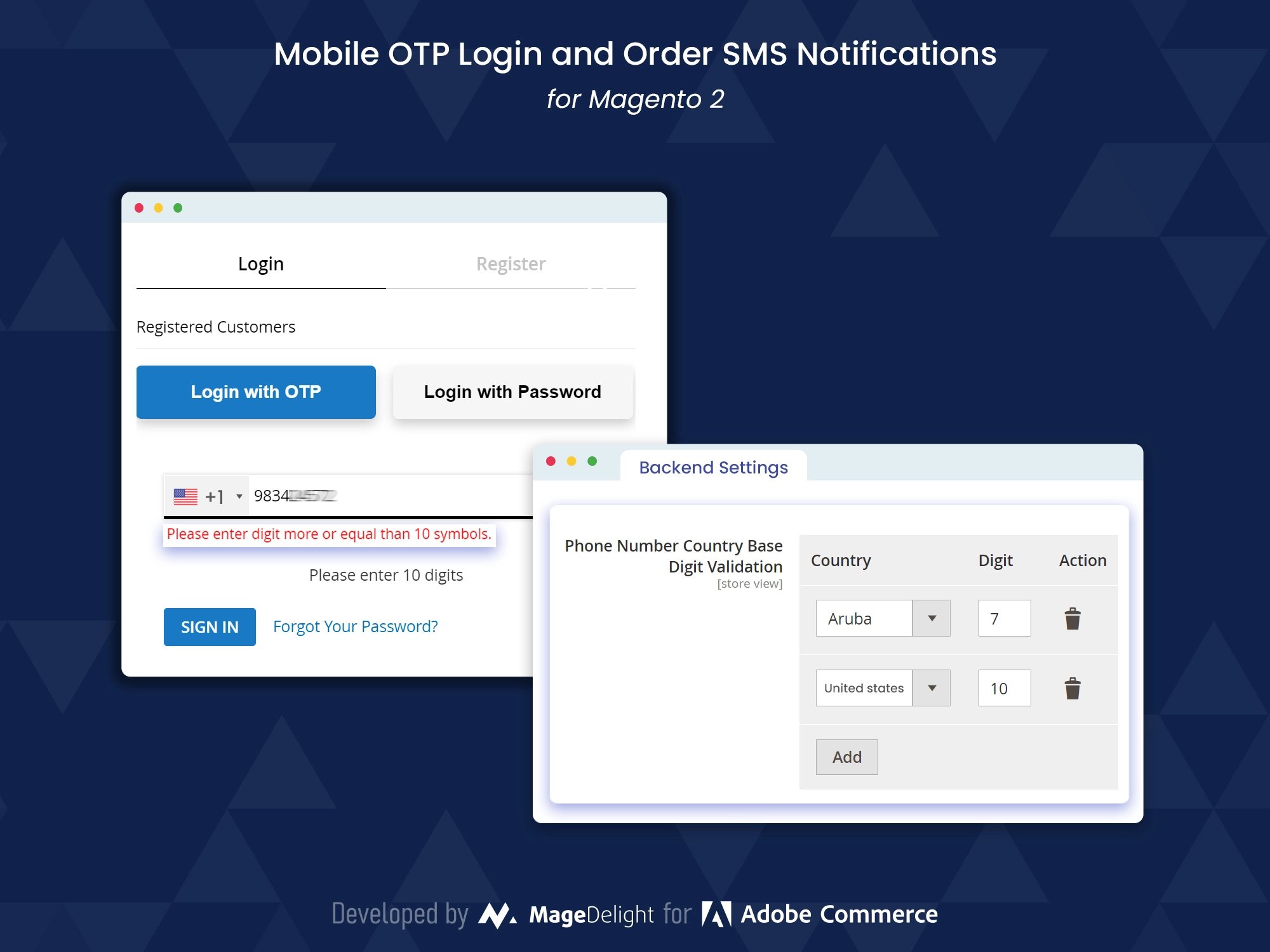 Admin can add the countries for Mobile Number Digit Validation