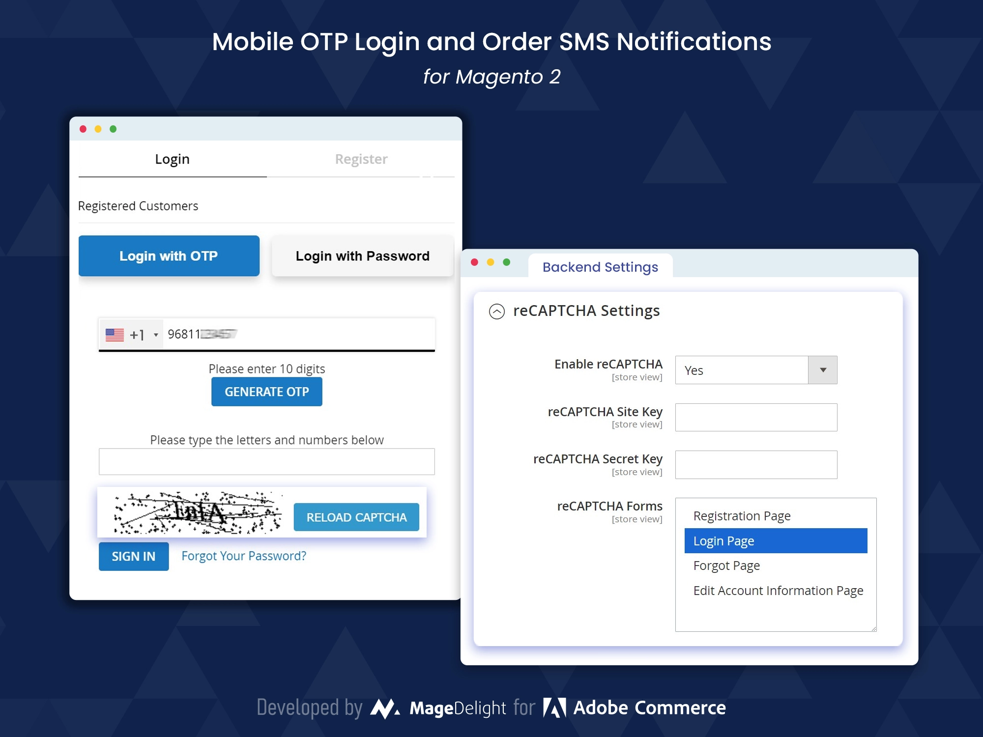 For secure customer login, the admin can enable the reCAPTCHA settings